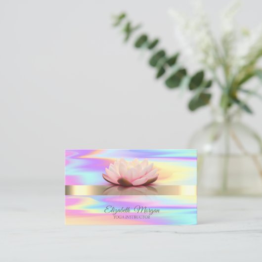 ホロラピストライプック金ゴールドロータスフラワーヨガインストラクター 名刺 (スタンド正面)