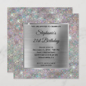 ホロ シルバー ダイヤモンド スタッド フォイル 21歳の誕生日 招待状 (正面/裏面)