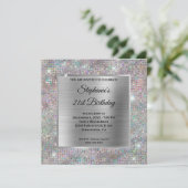 ホロ シルバー ダイヤモンド スタッド フォイル 21歳の誕生日 招待状 (スタンド正面)