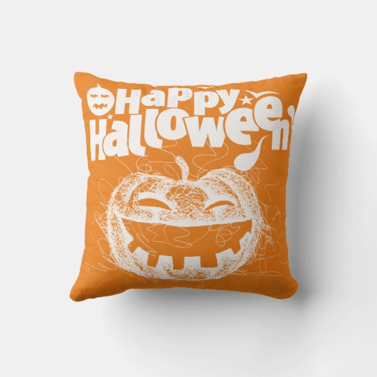 ホワおもしろいートカボチャ顔ハロウィーンタイポグラフィ クッション (裏面)