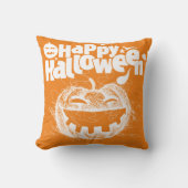 ホワおもしろいートカボチャ顔ハロウィーンタイポグラフィ クッション (正面)