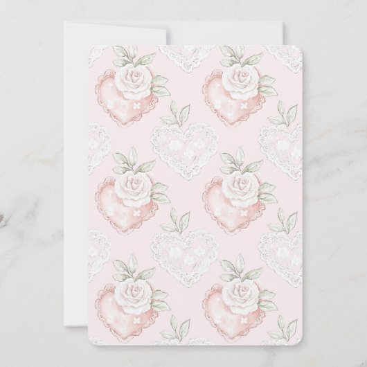 ホワかわいらしイトローゼレースハートブライダルシャワー 招待状 (裏面)