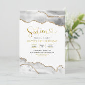 ホワイエレガントトアンド金ゴールドアゲート16誕生日 招待状 (スタンド正面)