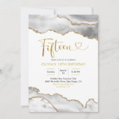 ホワイエレガントトアンド金ゴールドエーゲートフィーチ誕生日 招待状 (正面)