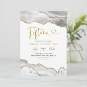 ホワイエレガントトアンド金ゴールドエーゲートフィーチ誕生日 招待状 (スタンド正面)