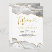 ホワイエレガントトアンド金ゴールドエーゲートフィーチ誕生日 招待状 (正面/裏面)