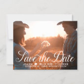 ホワイエレガントトスクリプトの写真結婚が日付を救う マグネット招待状 (正面)