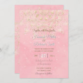 ホワイエレガントト&金ゴールド赤面ピンクデザイン 招待状 (正面/裏面)