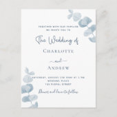 ホワイダスティブルーユーカリ結婚プス インビテーションポストカード (正面)