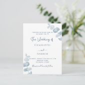 ホワイダスティブルーユーカリ結婚プス インビテーションポストカード (スタンド正面)