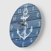 ホワイトいかりとヴィンテージブルーウッド ラージ壁時計 (傾斜)