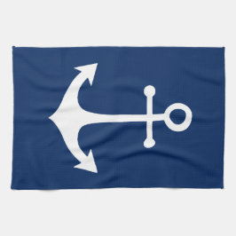 ホワイトいかりオンネイビーブルー キッチンタオル