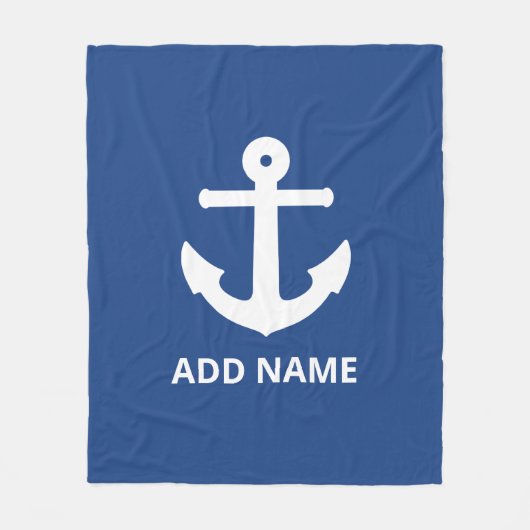 ホワイトいかり名の追加Navy フリースブランケット (正面)