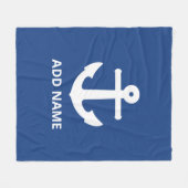 ホワイトいかり名の追加Navy フリースブランケット (正面(横))