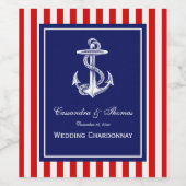 ホワイトいかり、ネイビーフレーム、ホワイトストライプ、DIY BG ワインラベル (シングルラベル)