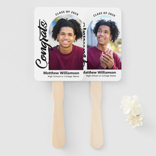 ホワイトおめでとうグラード2フォトアーはっきりしたチブラックスクリプト ハンドファン (正面&裏面)