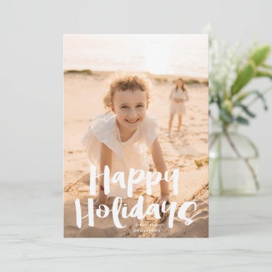 ホワイトおもしろい「ハッピーホリデー」クリスマスフォト シーズンカード (スタンド正面)