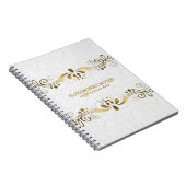 ホワイトおよびエレガント金ゴールドトーンフローラレースフレーム2 ノートブック (右側)
