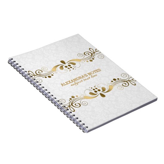 ホワイトおよびエレガント金ゴールドトーンフローラレースフレーム2 ノートブック (右側)