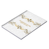 ホワイトおよびエレガント金ゴールドトーンフローラレースフレーム2 ノートブック (左側)