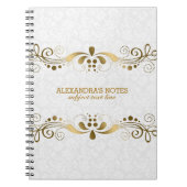 ホワイトおよびエレガント金ゴールドトーンフローラレースフレーム2 ノートブック (正面)