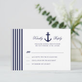 ホワイトおよびネイビーブルー航海のRSVPカード 出欠カード (スタンド正面)