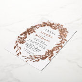 ホワイトおよびバラ金ゴールドフローラ |エレガント庭園の結婚式 箔招待状 (回転した状態)