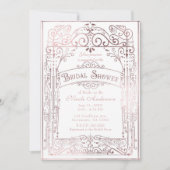 ホワイトおよびバラ金ゴールドヴィンテージビクトリアンブライダルシャワー 招待状 (正面)