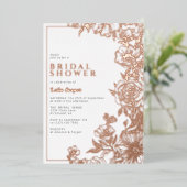 ホワイトおよびバラ金ゴールド |エレガントフローラブライダルシャワー 箔招待状 (立ち正面)