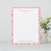 ホワイトおよびピンクのヴィンテージフローラのダマスパターン レターヘッド (スタンド正面)