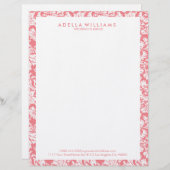 ホワイトおよびピンクのヴィンテージフローラのダマスパターン レターヘッド (正面/裏面)