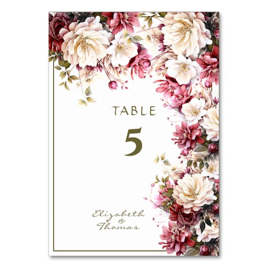 ホワイトおよびピンクエレガント春の花結婚ズ テーブルナンバー (裏面)
