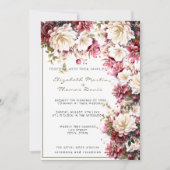 ホワイトおよびピンクエレガント春の花結婚ズ 招待状 (正面)