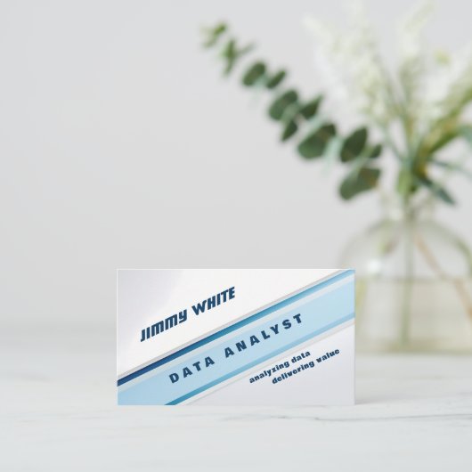 ホワイトおよびブルーのデータアナリスト 名刺 (スタンド正面)