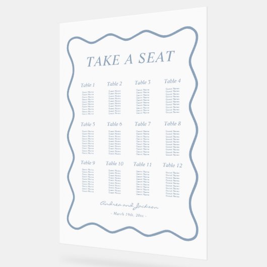 ホワイトおよびブルーの波型ア結婚クリルの座席表 アクリルサイン (傾斜)