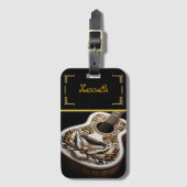 ホワイトおよび金ゴールドアコースティック ラゲッジタグ (正面縦)