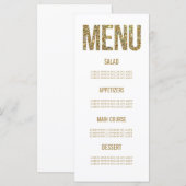 ホワイトおよび金ゴールドグリッター結婚タイポグラフィのメニューカード メニュー (正面/裏面)