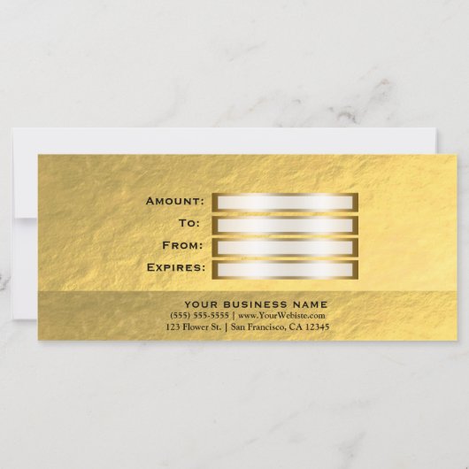 ホワイトおよび金ゴールドフェイクフォイルGlamギフト券 (裏面)