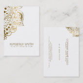 ホワイトおよび金ゴールドフローラオーナメント 名刺 (正面/裏面)
