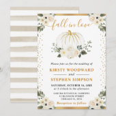 ホワイトおよび金ゴールドフローラカボチャ秋の結婚式 招待状 (正面/裏面)