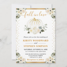 ホワイトおよび金ゴールドフローラカボチャ秋の結婚式