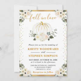 ホワイトおよび金ゴールドフローラカボチャ秋の結婚式 招待状