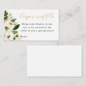 ホワイトおよび金ゴールドフローラベビーおむつラッフルチケット エンクロージャーカード (正面/裏面)