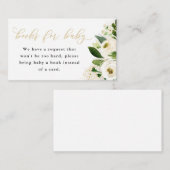 ホワイトおよび金ゴールドフローラベビーブックリクエストカード エンクロージャーカード (正面/裏面)