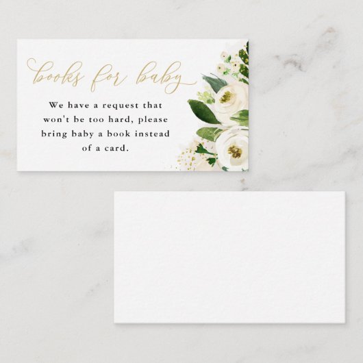 ホワイトおよび金ゴールドフローラベビーブックリクエストカード エンクロージャーカード (正面/裏面)