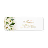 ホワイトおよび金ゴールドフローラ開花差出人住所 ラベル (正面)