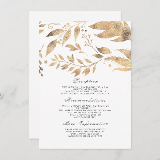 ホワイトおよび金ゴールド秋の結婚式情報ゲスト エンクロージャーカード (正面/裏面)