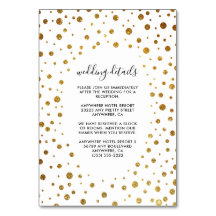 ホワイトおよび金ゴールド紙吹雪フォイル結婚のインサートカード