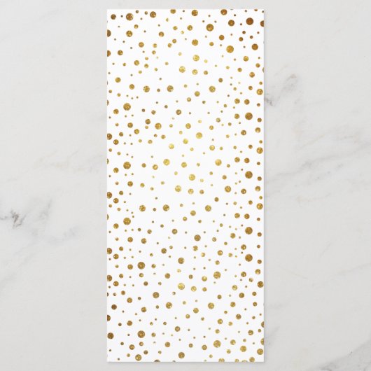 ホワイトおよび金ゴールド紙吹雪フォイル結婚のメニューカード メニュー (裏面)