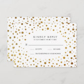 ホワイトおよび金ゴールド紙吹雪フォイル結婚式RSVPカード 出欠カード (正面/裏面)